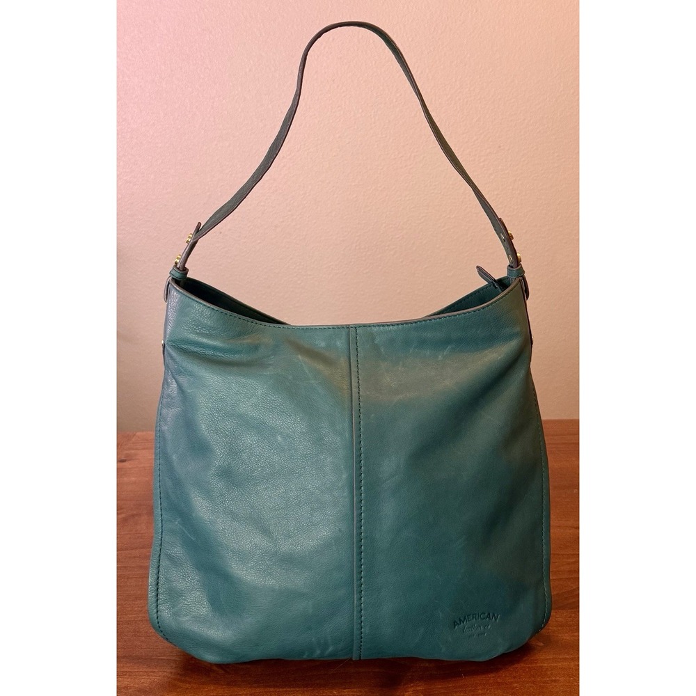 Sold Out Teal American Leather Co. Summit Large Zip-Top Leather & Suede Hobo